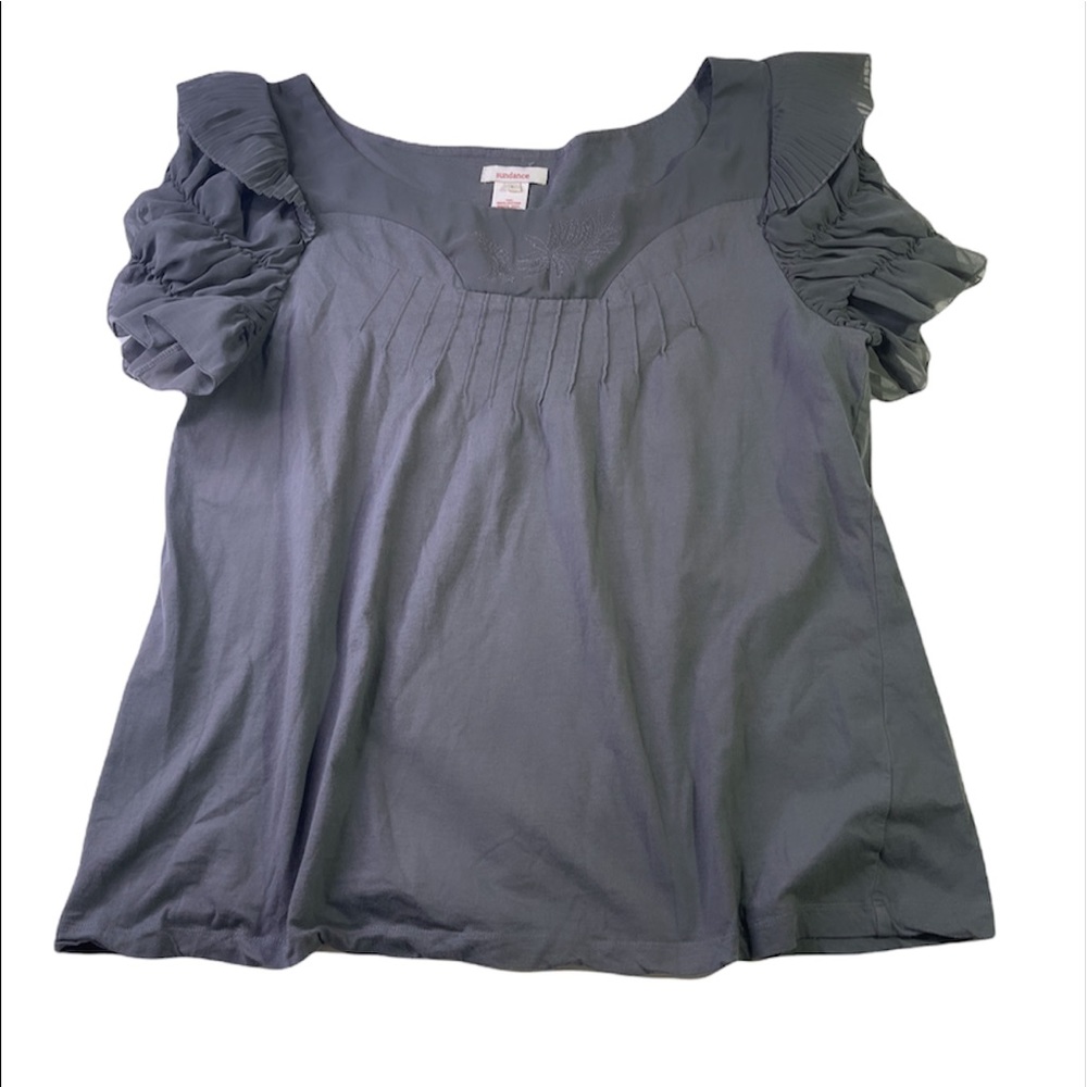 Sundance Gray Ruffle Sleeves Top Size Large
